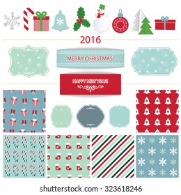 Christmas set. Frames, patterns, objects.