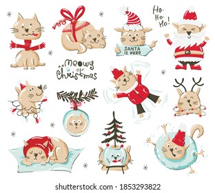 Christmas set of funny cats. Vector illustration for greeting cards, christmas invitations and scrapbooking