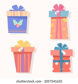 christmas set of gift boxes with bows
