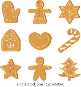 Christmas set of ginger bread, holiday cookie. 