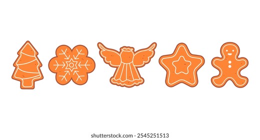 Christmas set of ginger gingerbread with icing. Vector illustration