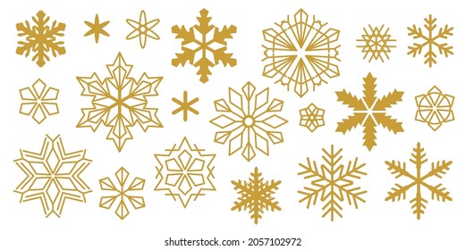 Christmas set of golden snowflakes.