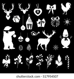 christmas set graphic clip art white black