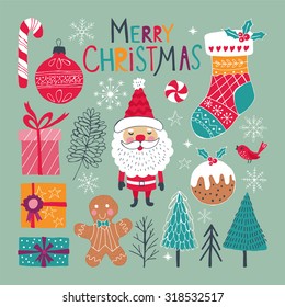 Christmas set of hand drawing vector elements for design