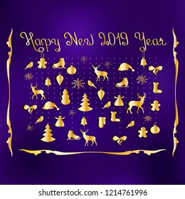 Christmas set, hand drawn style - animals and other elements. Vector illustration.
