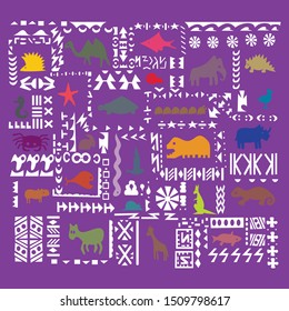 Christmas set, hand drawn style - calligraphy, animals and other elements. Vector illustration.