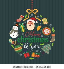 Christmas Set of Hand Drawn Style Graphic Elements - Cute Objects Snow Santa Claus and Other Elements Vector Illustration