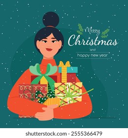 Christmas Set of Hand Drawn Style Graphic Elements - Cute Objects Snow and Other Elements Vector Illustration