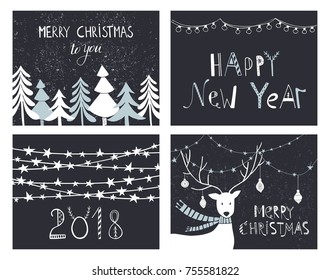 Christmas set, hand drawn style - calligraphy, animals and other elements. Vector illustration  for greeting cards and invitations.