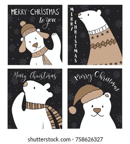 Christmas set, hand drawn style - calligraphy, animals and other elements. Vector illustration  for greeting cards and invitations.