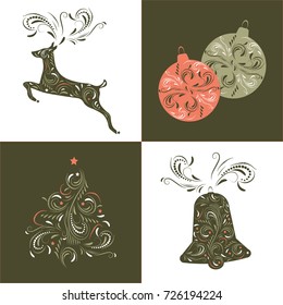 Christmas set. Hand drawn vector illustration.