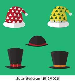 Christmas Set Hat Icon Vector Flat Background