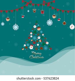 Christmas set of icons and elements, blurred snowflakes, vector