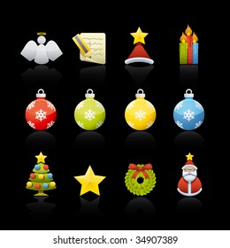 Christmas Set of icons on black background in Adobe Illustrator EPS 8 format for multiple applications.
