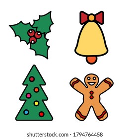 Christmas Set Of Icons On White Background.