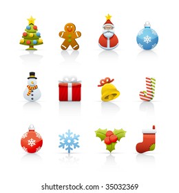 Christmas Set Of Icons On White Background In Adobe Illustrator EPS 8 Format For Multiple Applications.