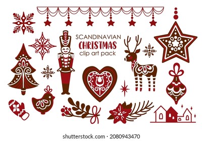 Christmas set illustration on scandinavian style. Vector.