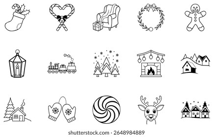 Christmas set illustrations featuring stocking candy canes wreath gingerbread man more