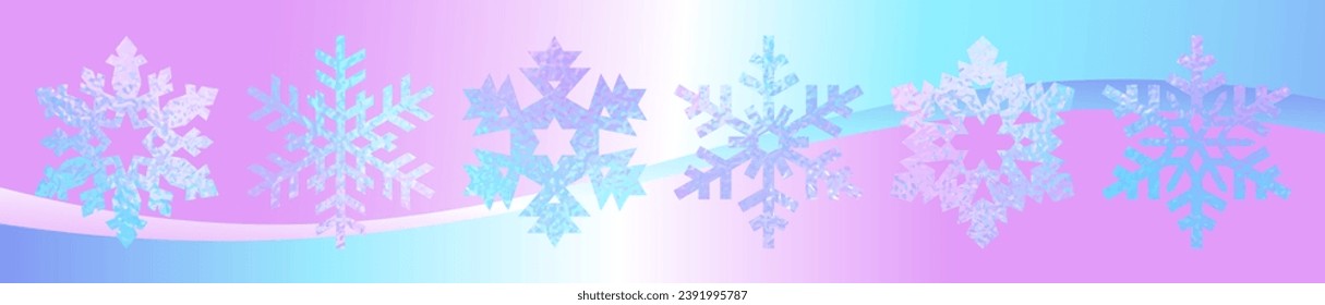 La Navidad se estableció con copos de nieve vectores iridiscentes. Plantilla de lujo invernal para diseño de portada, tarjeta, volante, póster, invitación de lujo, cupón prestigioso e invitación. ¡Feliz Navidad! Ilustración del holograma.