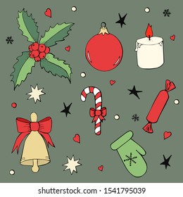 Christmas set of isolated objects on a gray background