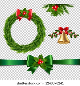 Christmas Set Isolated Transparent Background With Gradient Mesh, Vector Illustration