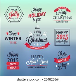 Christmas set of  labels, emblems and badges on blur background