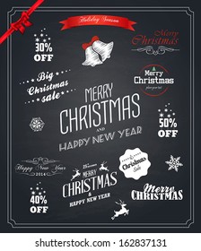 Christmas set labels, emblems and decorative elements - Chalkboard.Vector