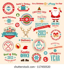 Christmas set - labels, emblems and other decorative elements. Vector illustration.