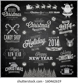 Christmas set - labels, emblems and other decorative elements - Chalkboard.