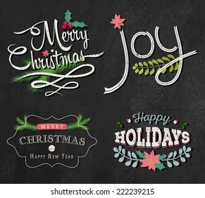 Christmas set - labels, emblems and other decorative elements on