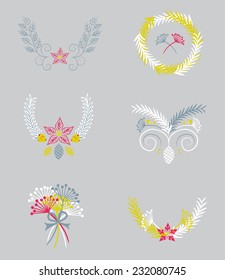 Christmas Set with leaf laurel and wreath design. Vector and illustration design. To use for backgrounds, website, and decor.