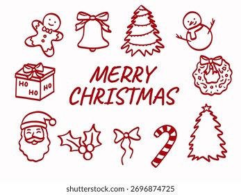 Conjunto de Navidades de Elementos minimalistas, estilo dibujado a mano. Ilustración vectorial
