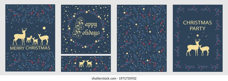 Christmas set. Modern universal templates, corporate holiday invitations, cards. Background design. Vector illustration.