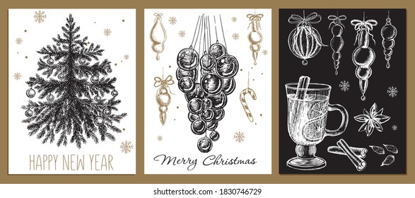 Christmas set, Mulled wine. Doodle style. 