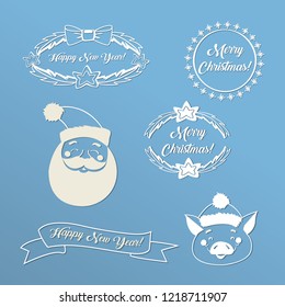 Christmas set with New Year characters and elements