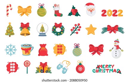 Christmas set, New Year holiday decoration elements vector Illustrations on a white background