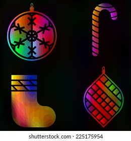 Christmas set New Year traditional glow symbols collection, vector