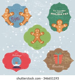 Christmas Set with Notes, Stickers, Labels, florals, Tags with winter and christmas Illustrations and Wishes. Template for Planner, Greeting Scrap booking, Congratulations, Invitations.