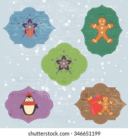 Christmas Set with Notes, Stickers, Labels, florals, Tags with winter and christmas Illustrations and Wishes. Template for Planner, Greeting Scrap booking, Congratulations, Invitations.