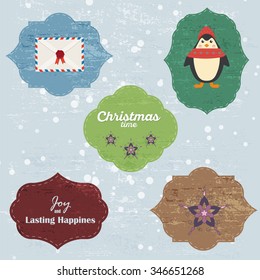 Christmas Set with Notes, Stickers, Labels, florals, Tags with winter and christmas Illustrations and Wishes. Template for Planner, Greeting Scrap booking, Congratulations, Invitations.