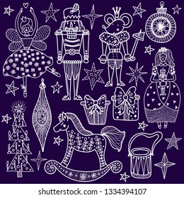 Christmas set the Nutcracker. Magic vector illustration.