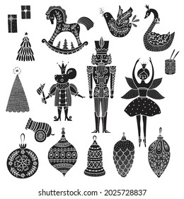Christmas set the Nutcracker. Magic vector illustration.