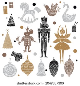 Christmas set the Nutcracker. Magic vector illustration. Set.