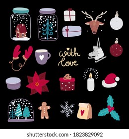 
christmas set on the black background