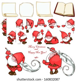 Christmas set with paper blank and Santa Claus.