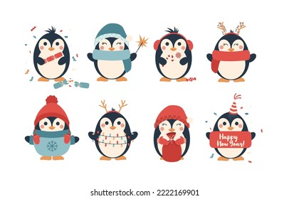 Christmas set of penguins. Winter 2023