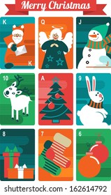 Christmas set of playing cards from Ace to 6 with the image of the Christmas holiday attributes