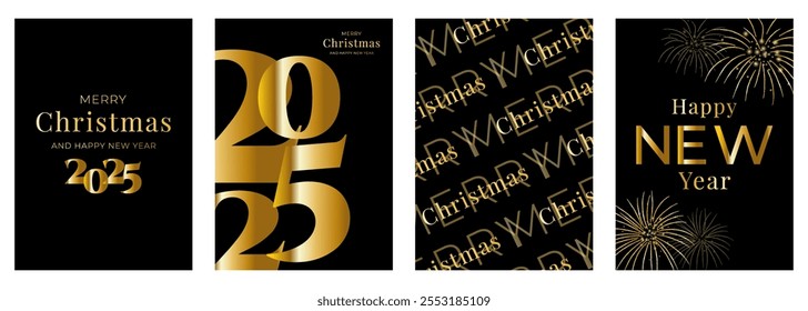 A Christmas set of postcards. New Year's Eve 2025. Gold postcard design for Christmas.