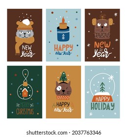 Christmas set of postcards. These illustrations are suitable for, print, postcards, posters, printable, stationery and so much more. Vector templates. 