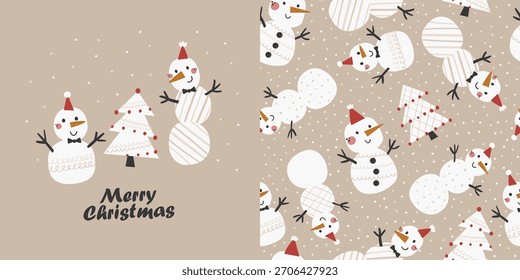 Conjunto de Natal de cartaz e padrão perfeito com bonitos bonitos bonitos bonitos bonitos. Perfeito para crianças cama, tecido, papel de parede, papel de embrulho, têxtil, impressão de t-shirt.